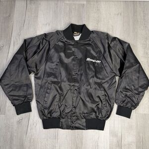 Snap-On Tools Men’s Large USA Satin Jacket Snap Buttons Black Vintage 80’s R